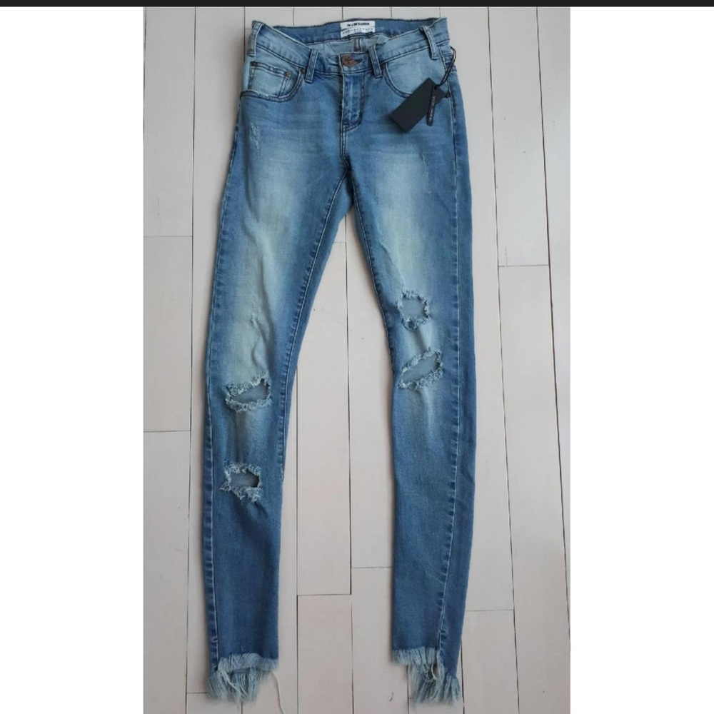One Teaspoon Light Blue Distressed Skinny Jeans/hoodlum